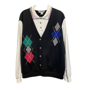 Alfred Dunner Sweater Womens Size XL Long Sleeve Golf Black Preppy Country Club